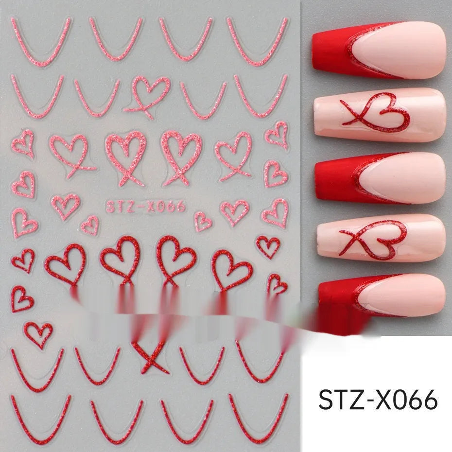 Set of 60 black and silver cartoon pattern nail strip stickers with plastic application patch.