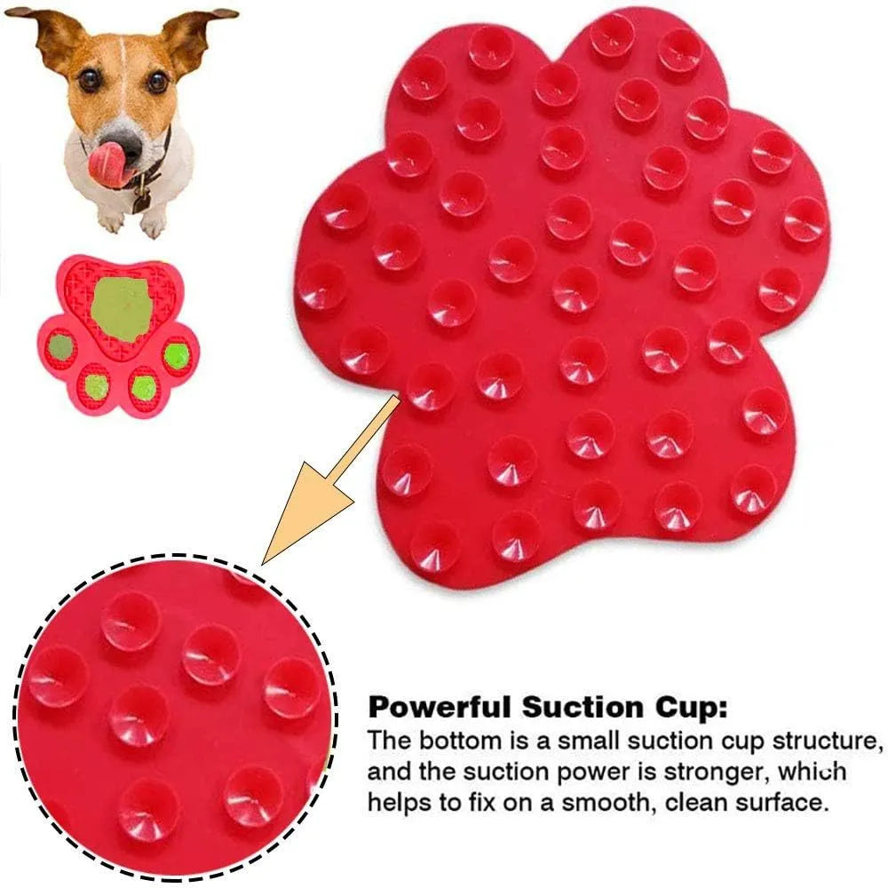 Blue bone-textured silicone dog licking mat with strong suction cups on the back