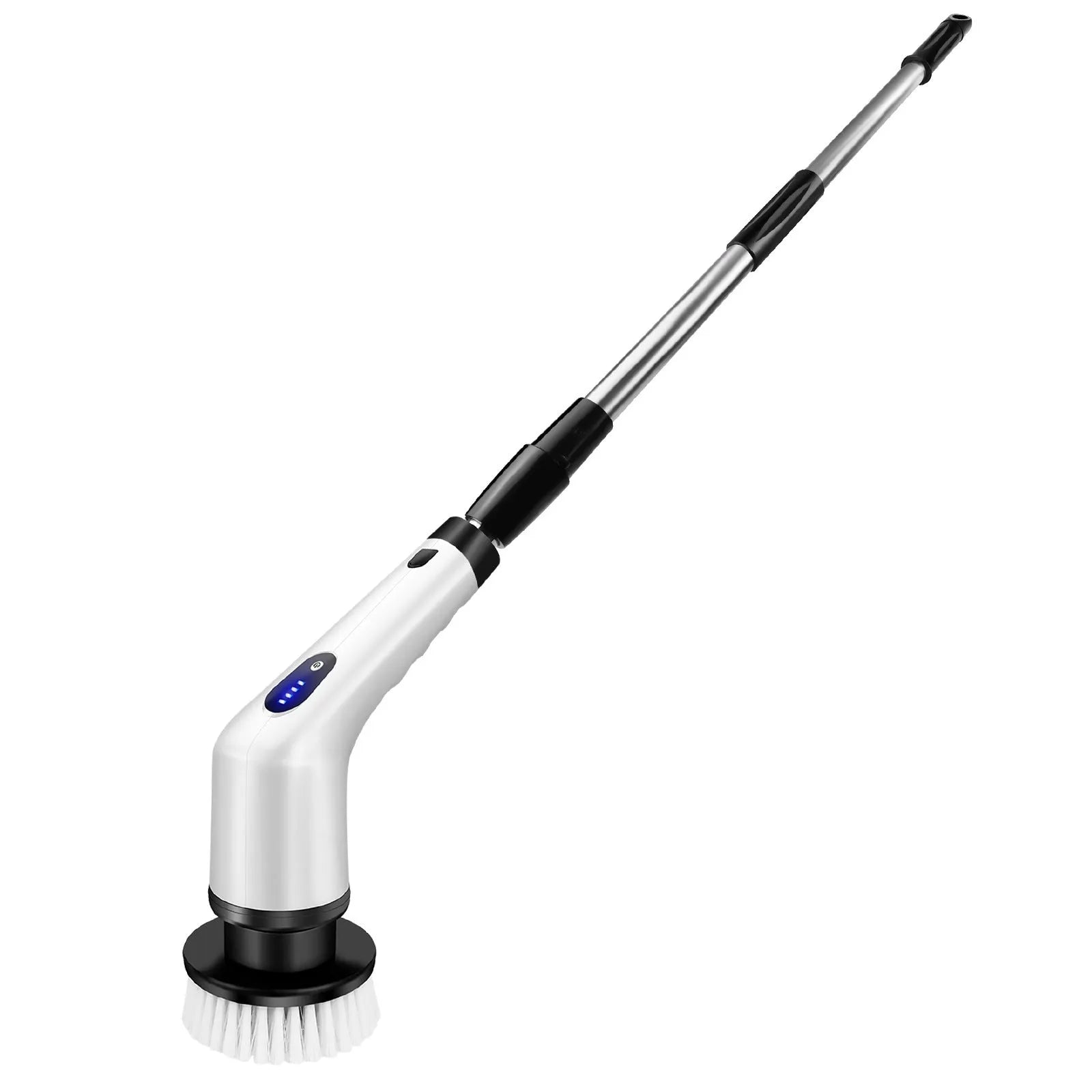 White ABS plastic rechargeable handheld cleaning ball with cleaning brush accessory.