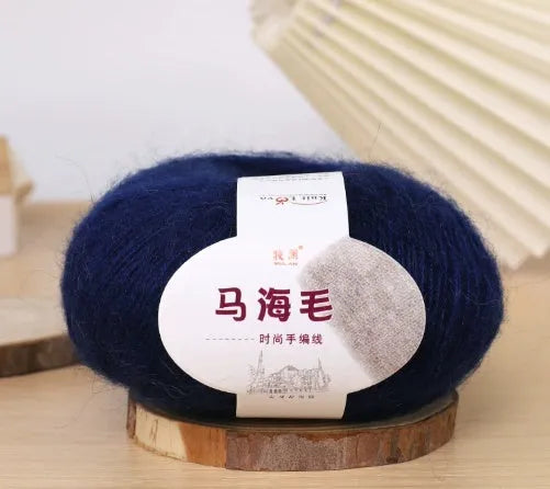 Mohair DIY scarf knitting kit showing wool ball with hand-woven Inverness thread in multiple colour options