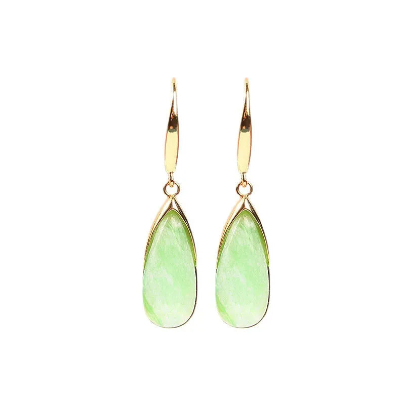Chinese-style geometric earrings with copper construction and electroplated jade finish