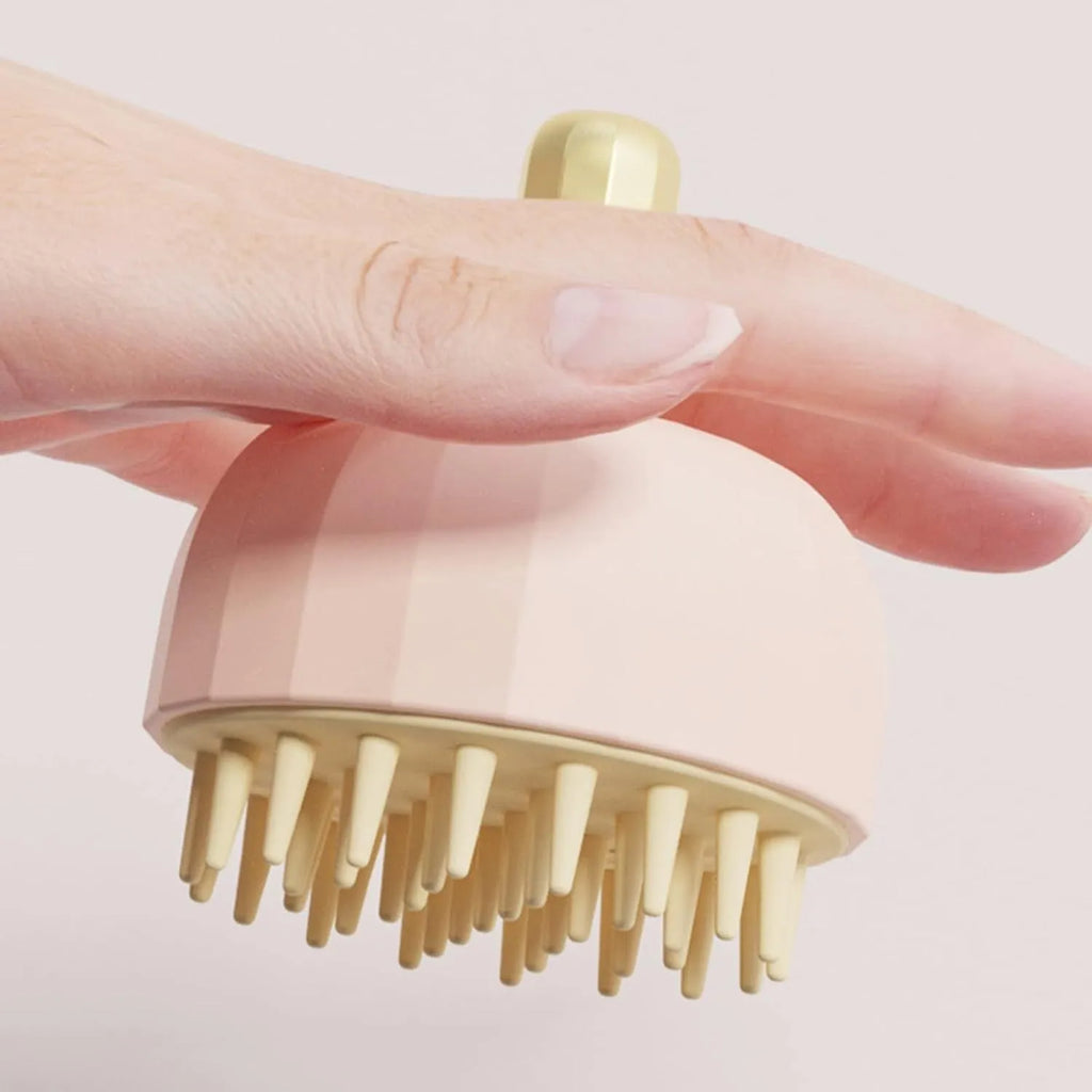 Green silicone pet bath massage brush with dual-sided head and drain holes
