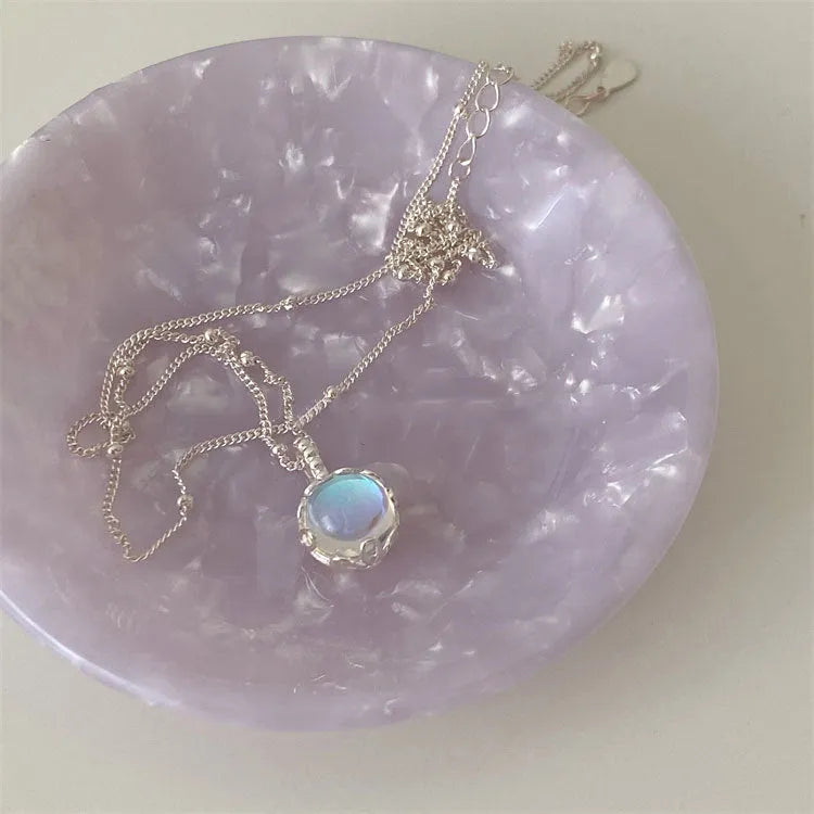 Women's 925 sterling silver necklace with geometric stone pendant on adjustable curb chain