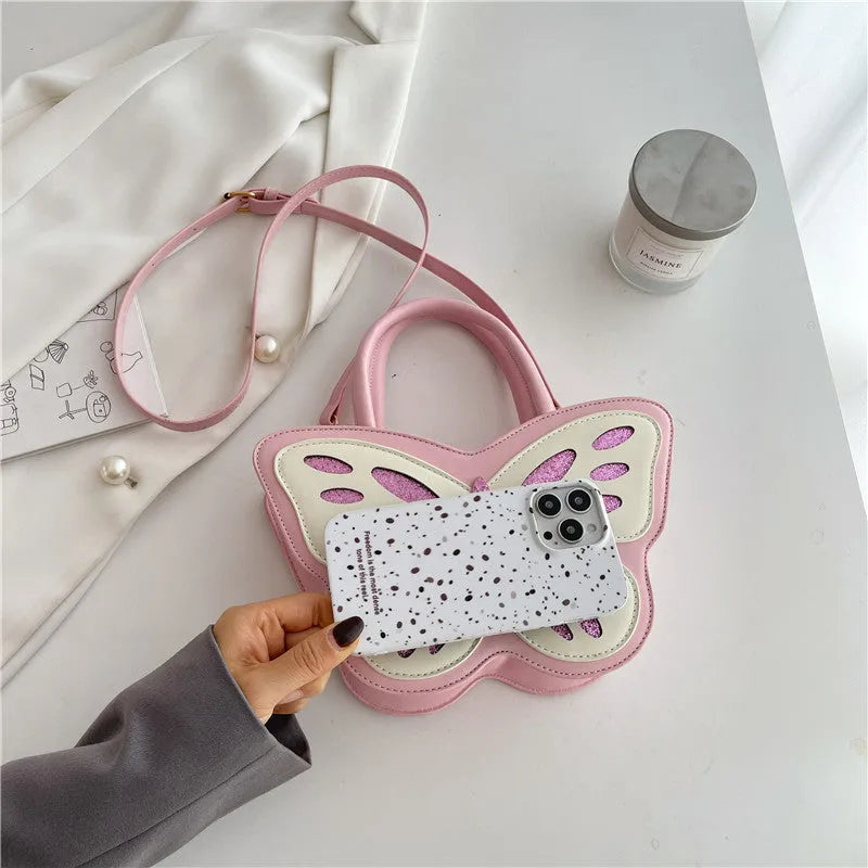 Women's square crossbody bag in PU leather, shown in black, blue, pink, and white colour options