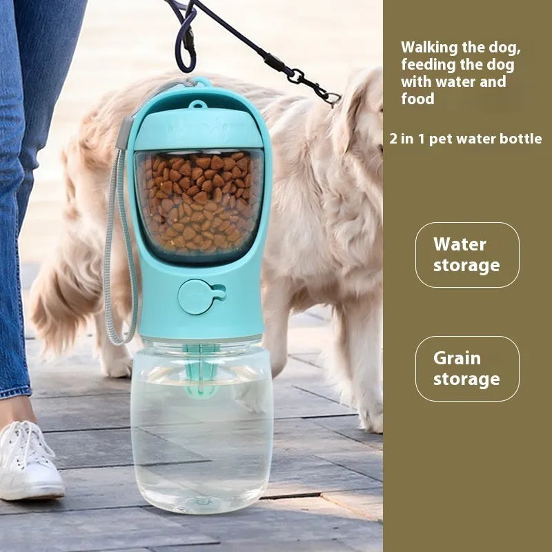 Blue portable dog drinking cup with two-in-one design for outdoor hydration