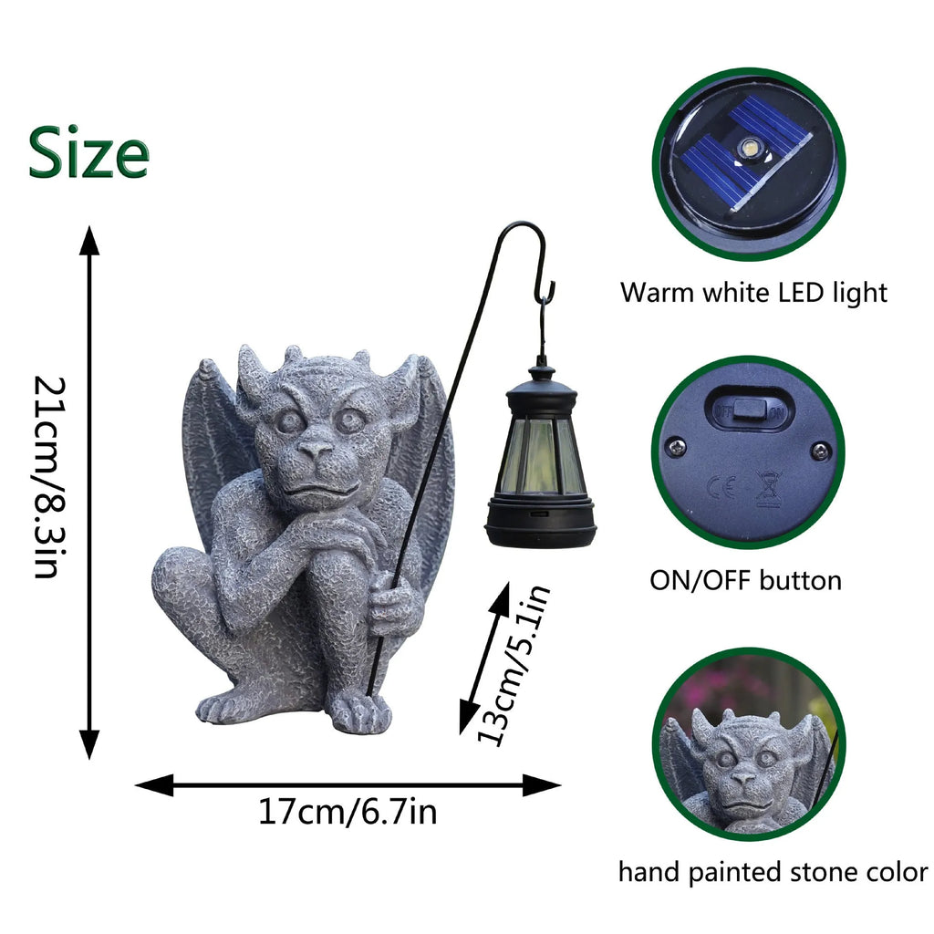 Resin stone statue ghost solar lamp with integrated solar panel on top of ghost head