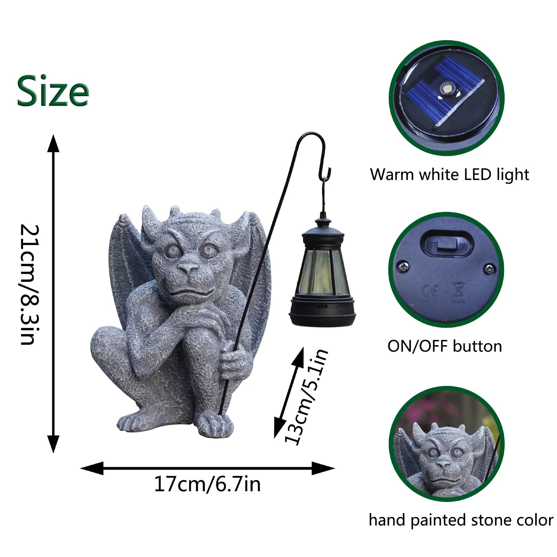 Resin stone statue ghost solar lamp with integrated solar panel on top of ghost head