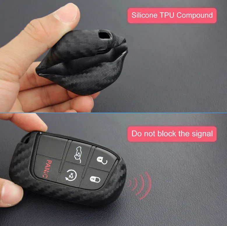 Silicone car key case with carbon fibre pattern for Dodge Chrysler Fiat remote keys