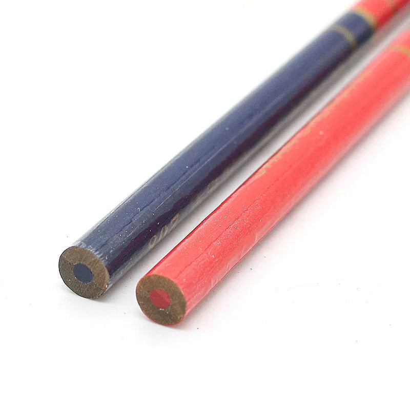 Red and blue two-colour carpenter's pencil in round wooden design - 10 piece pack
