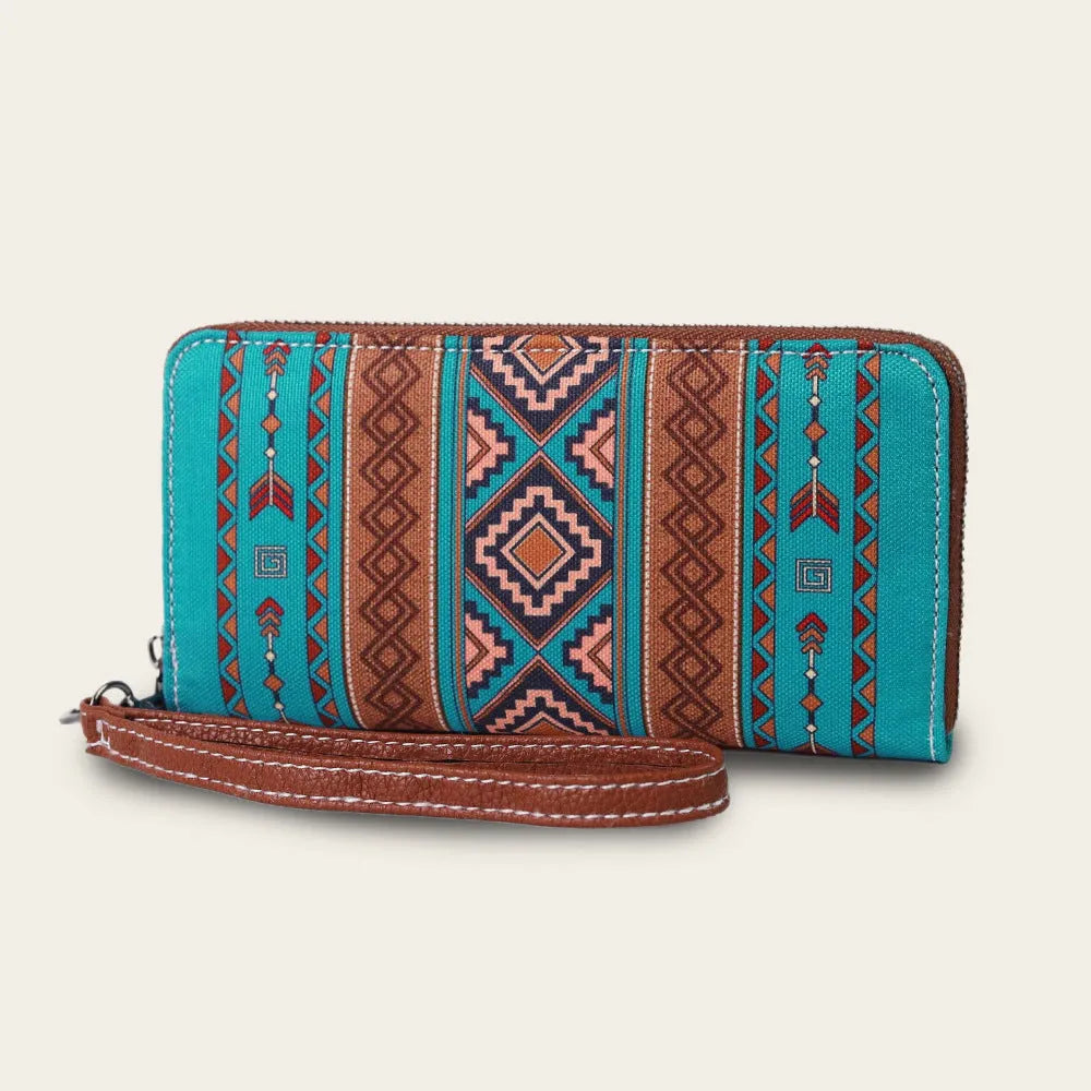 Bohemian striped canvas RFID wallet with wind belt design and anti-theft protection