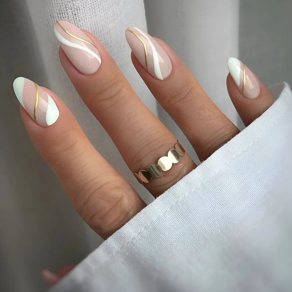 Golden lines plaid pattern wearable nail stickers with pre-applied jelly glue adhesive
