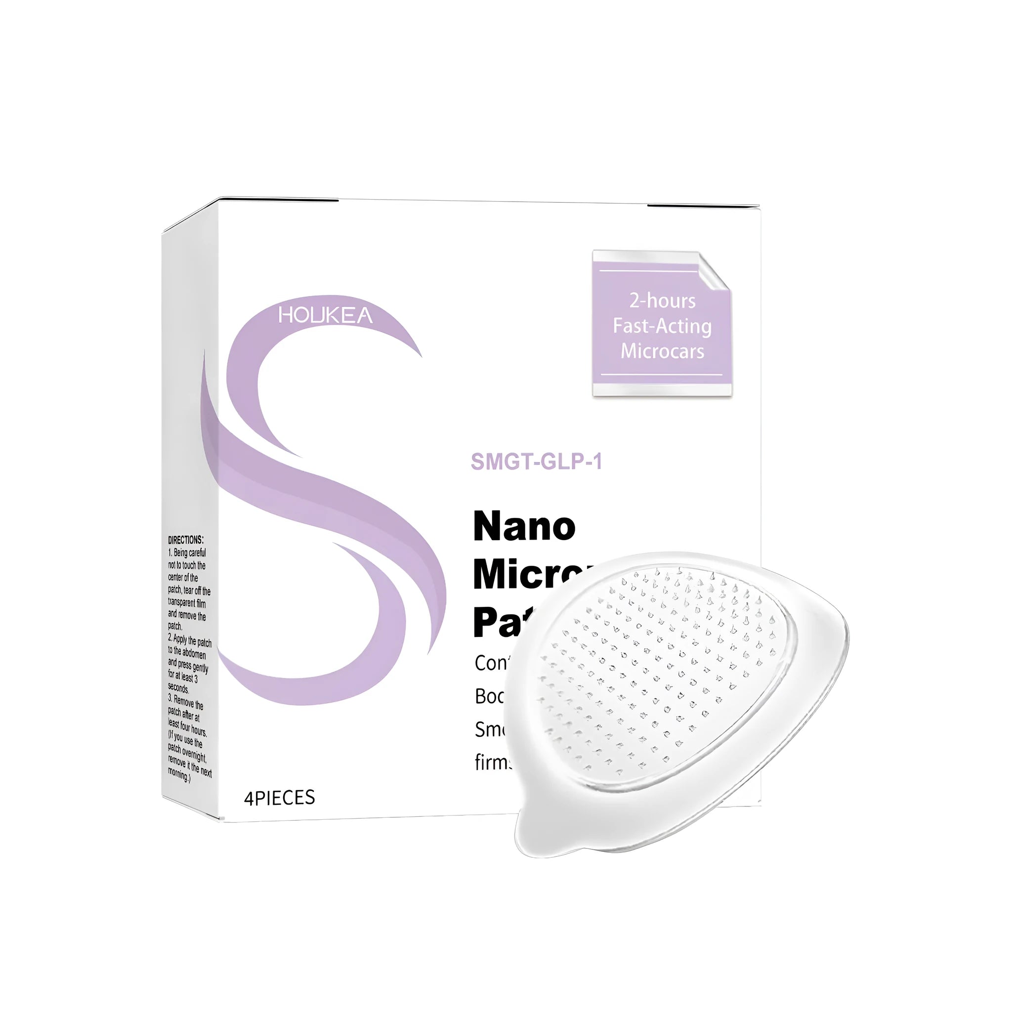 Four nano microneedle facial patches in open packaging, showing adhesive nursing stickers.