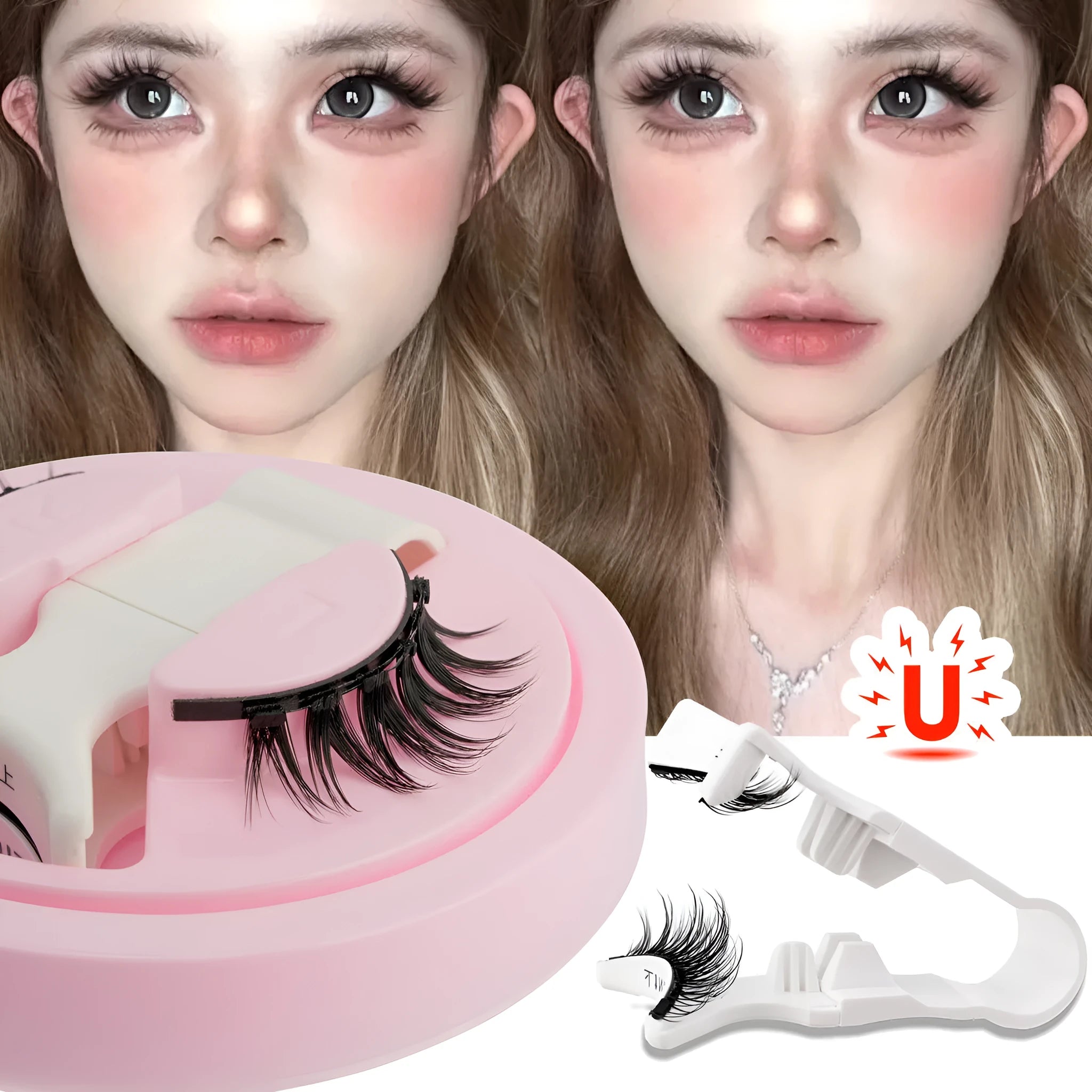 Reusable glue-free waterproof false eyelashes in natural thick style