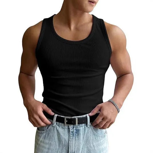 Men's tight fit polyester workout T-shirt with wool lining shown in black.