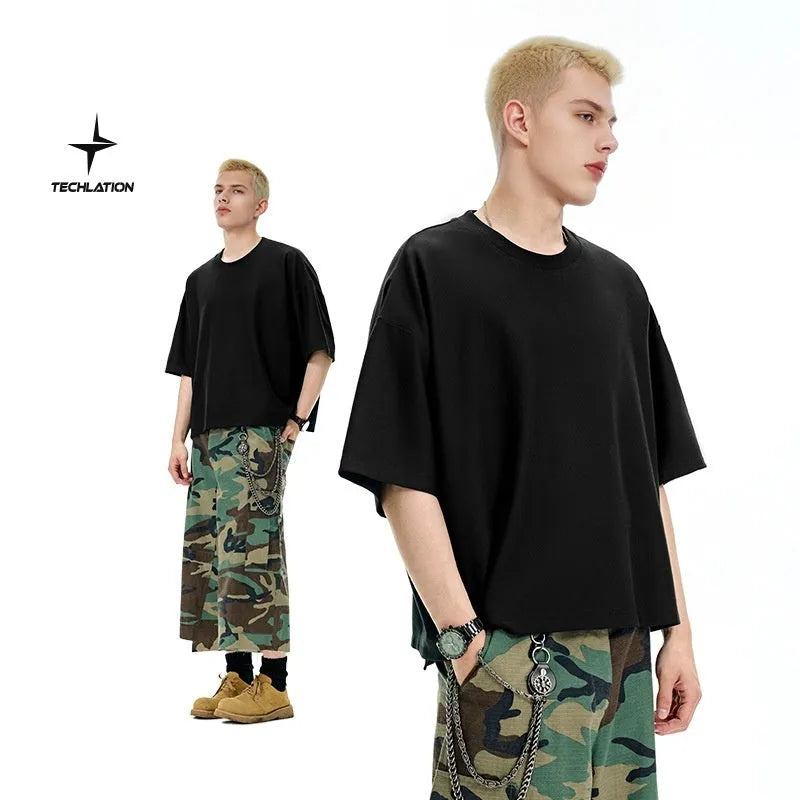 Men's loose fit cotton blend short sleeve t-shirt in black or sand grey colour