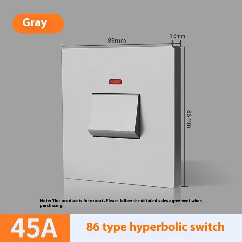 High current double break switch with illuminated panel for water heaters, in gold, grey, or white