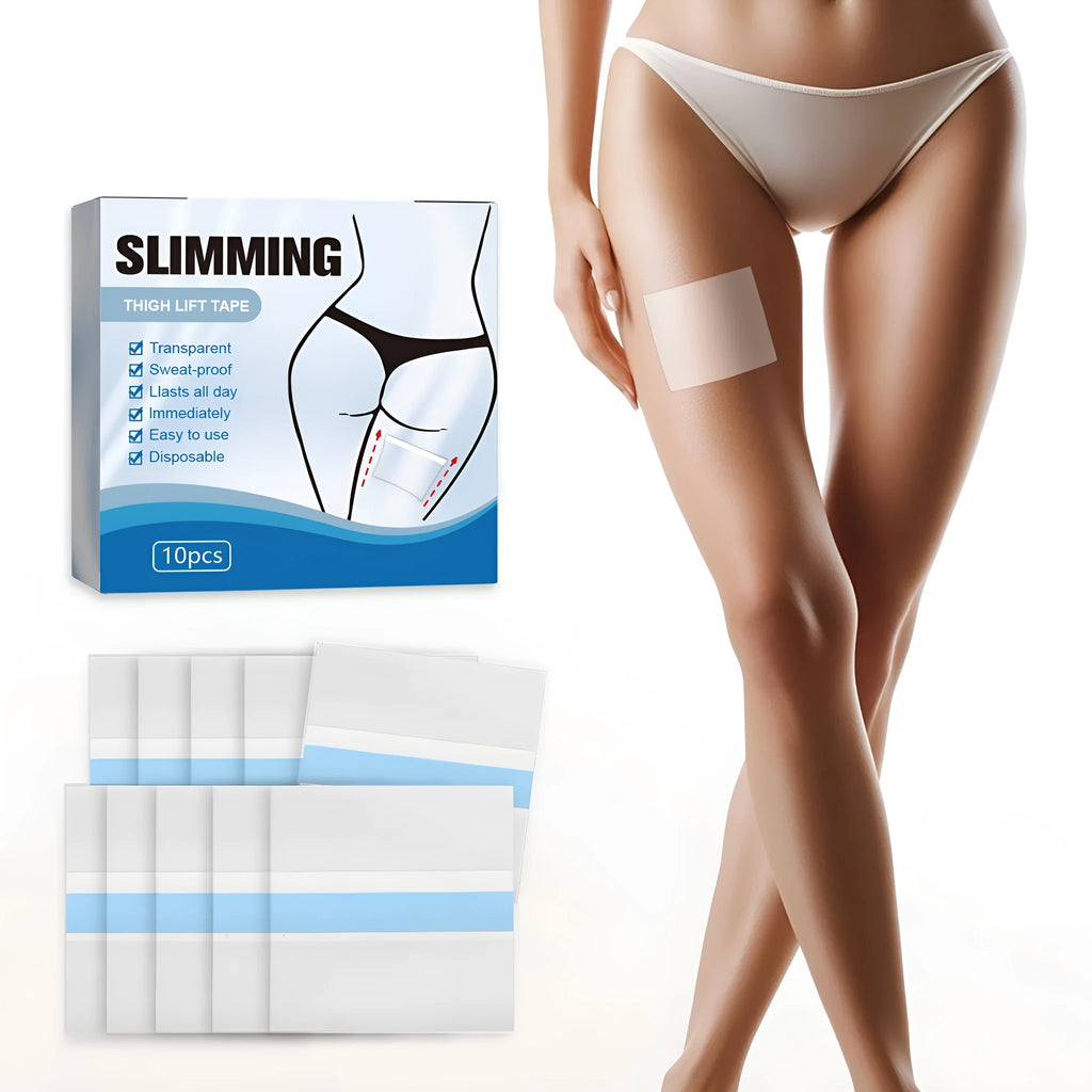 Box of 10 square body shaping navel patches on skin, each 12cm by 12cm.