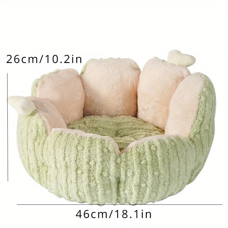 Green and purple cactus-shaped soft cat litter kennel pet bed showing large and small size options