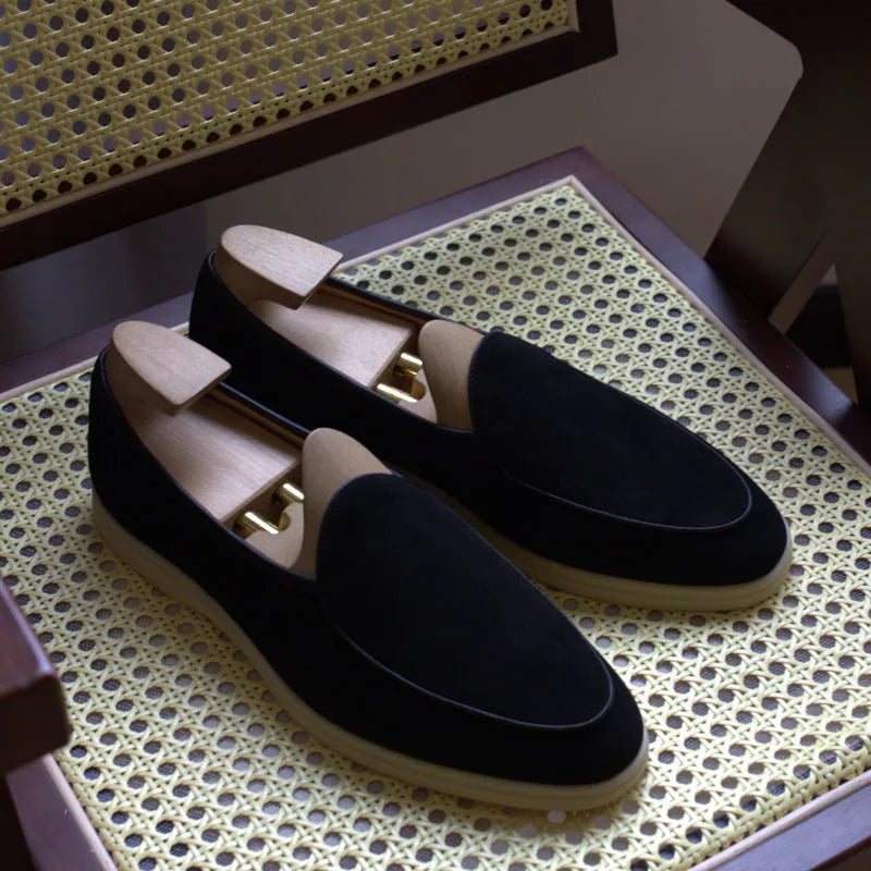 British handmade leather loafers for men in black, white, brown, dark brown and beige