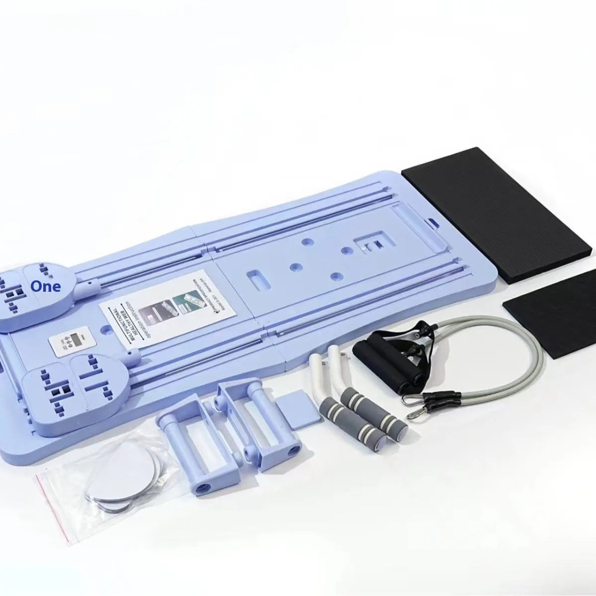 Purple foldable plastic supine board for abdominal exercises lying flat and folded for storage.