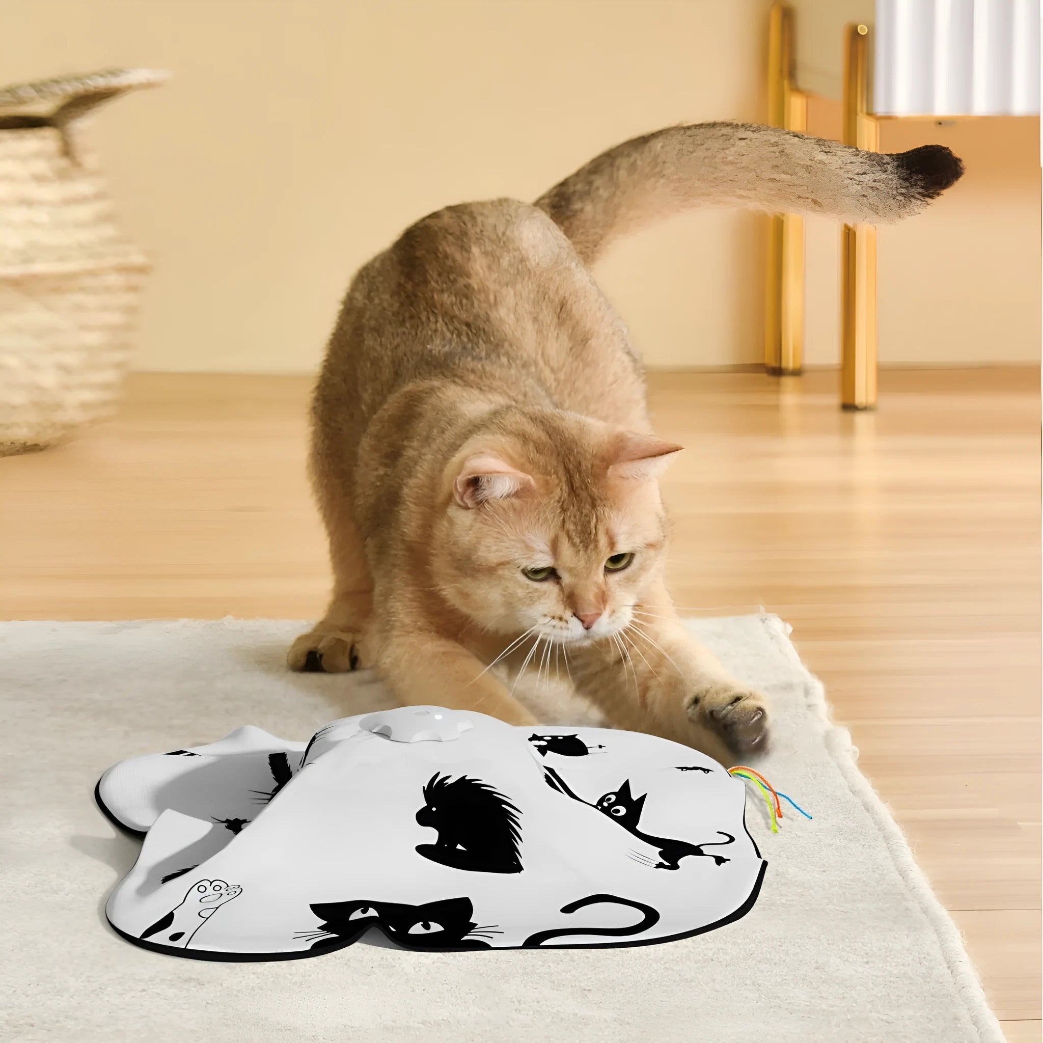 Colourful plastic cat self-stimulation toy measuring 19.8x11.5x19.5cm