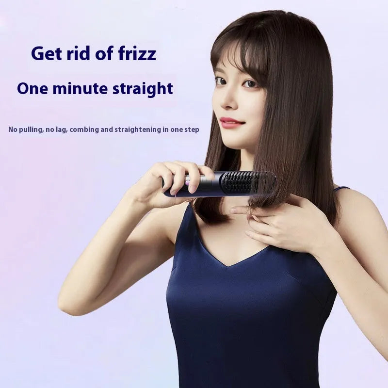 Portable charging negative ion straight hair comb in white, dark blue, or grey colour.