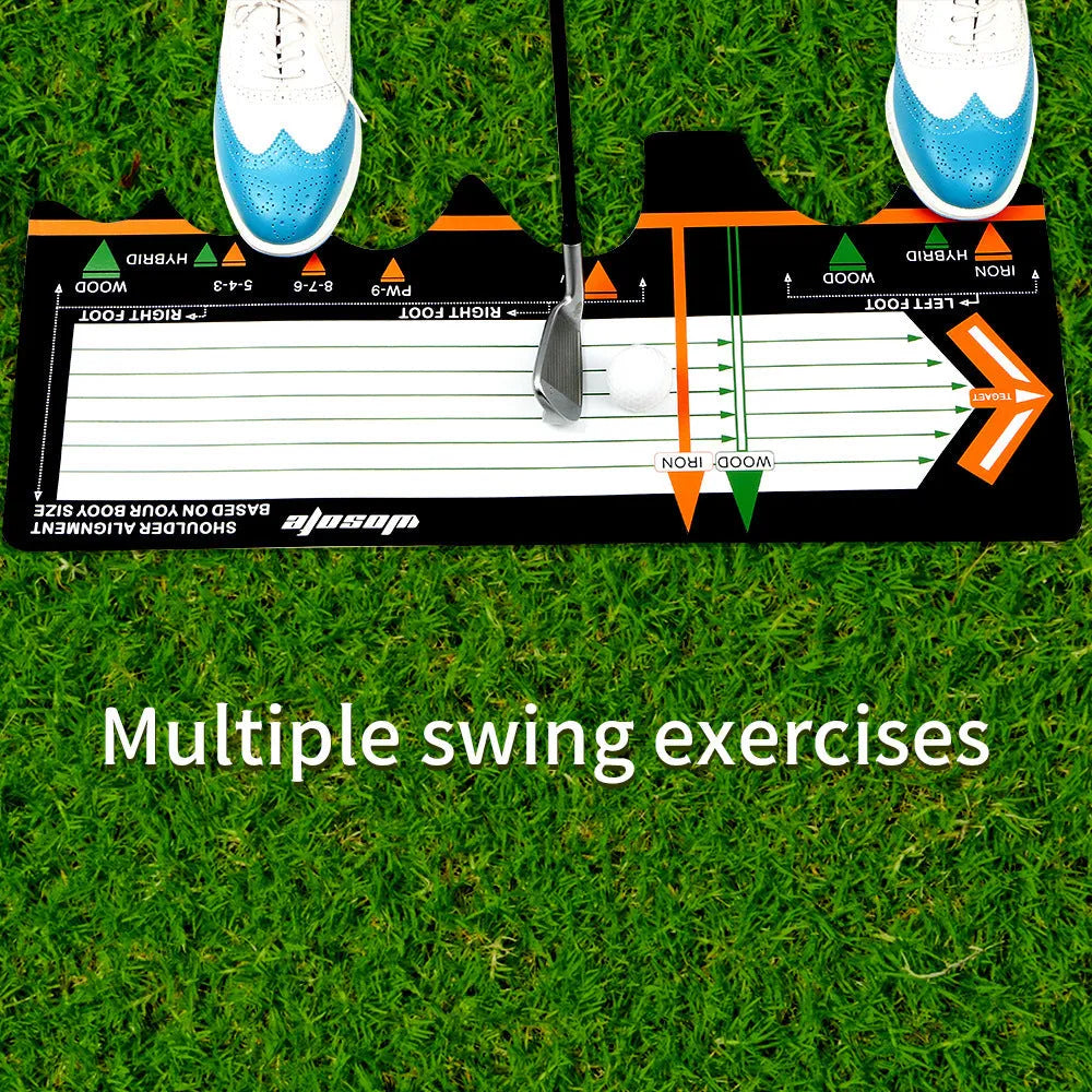 Black neoprene golf swing stance auxiliary pad for alignment and posture training