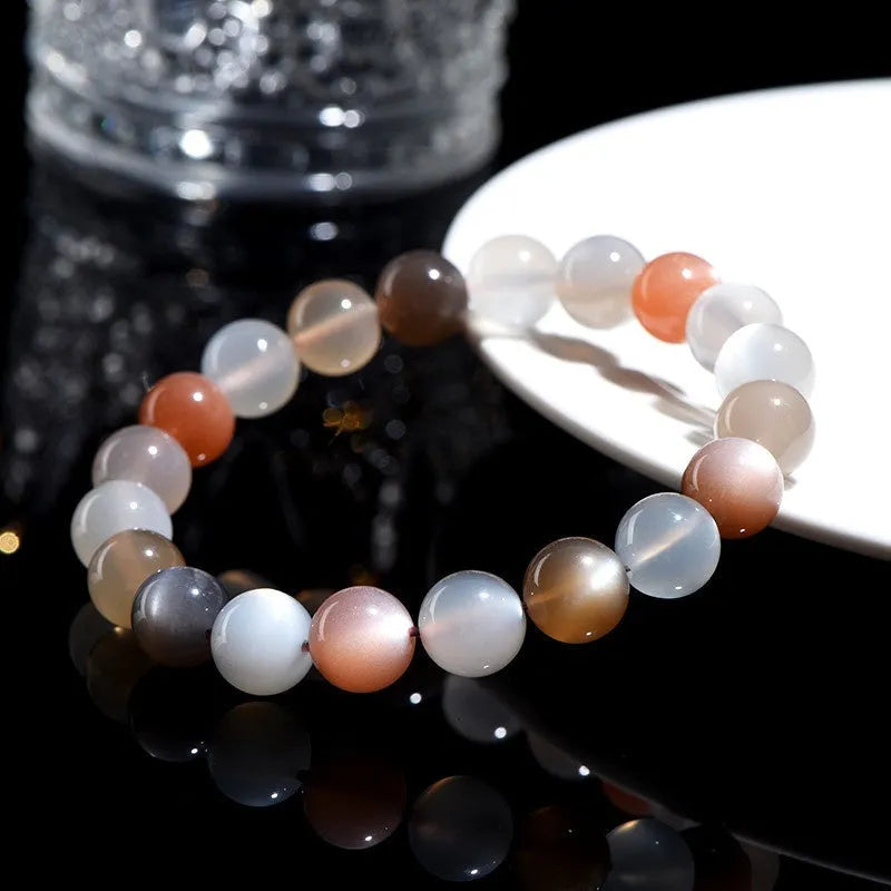 Natural colourful moonlight moonstone bracelet with 8mm beads in unisex single circle design