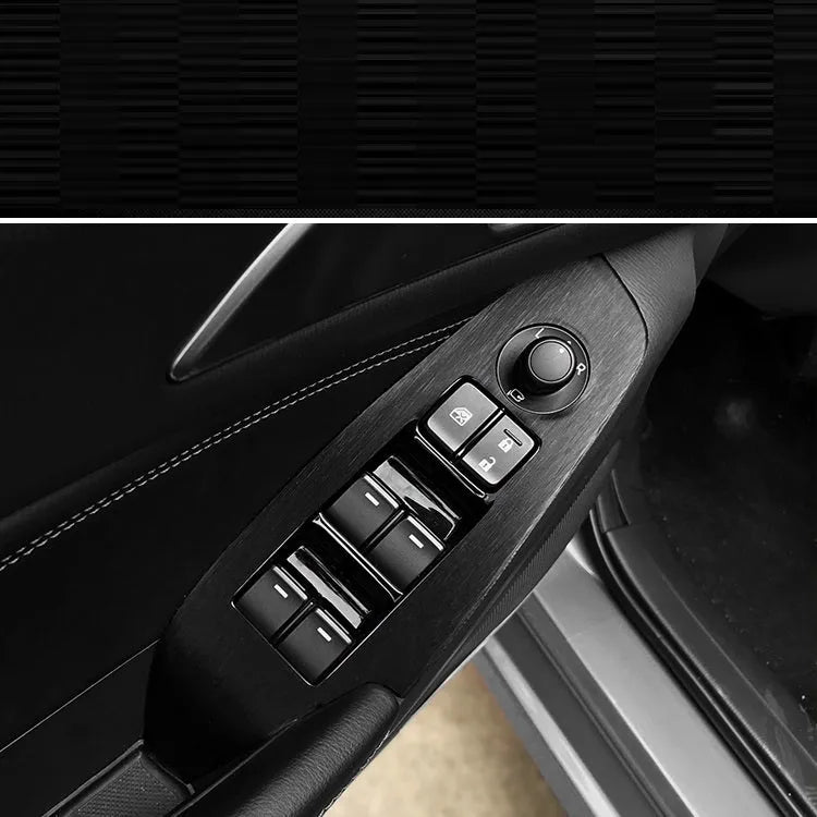 Car interior decorative film sticker kit showing centre console, instrument panel, and trim pieces