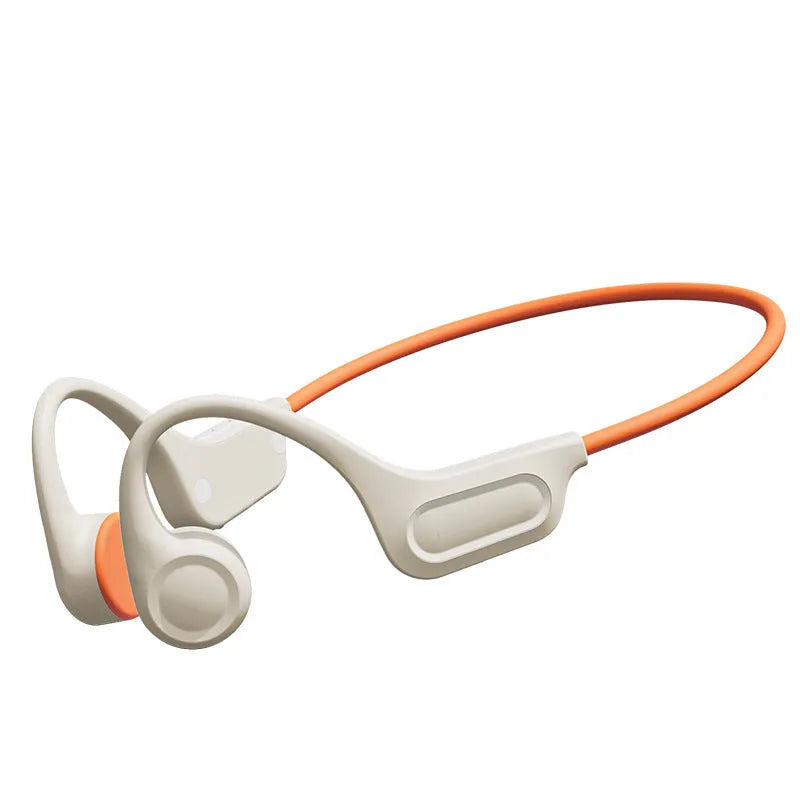 Bone conduction Bluetooth headset in beige orange with ear hook design and 32G memory