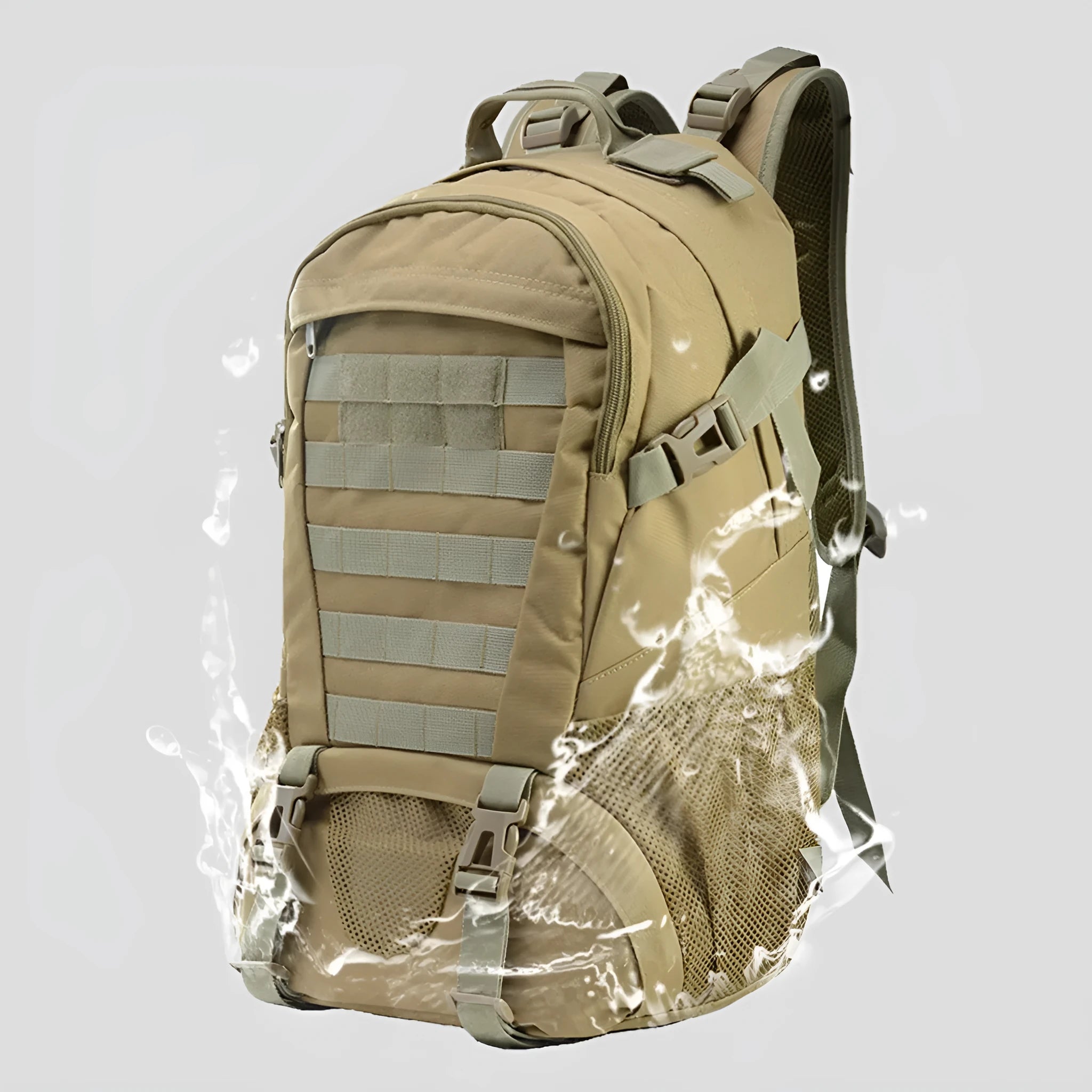 Outdoor mountaineering backpack in Oxford cloth showing air pillow belt and one of ten available colour options.