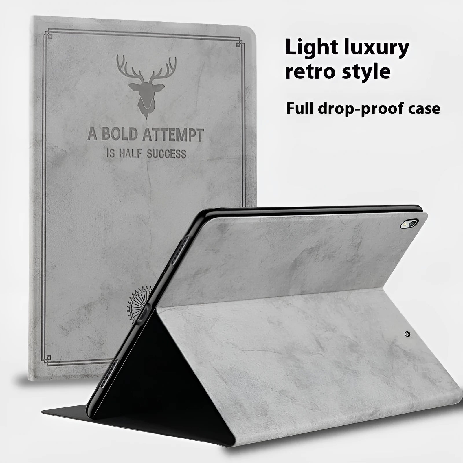iPad leather protective case in clamshell design with TPU material showing Black Elk colour option