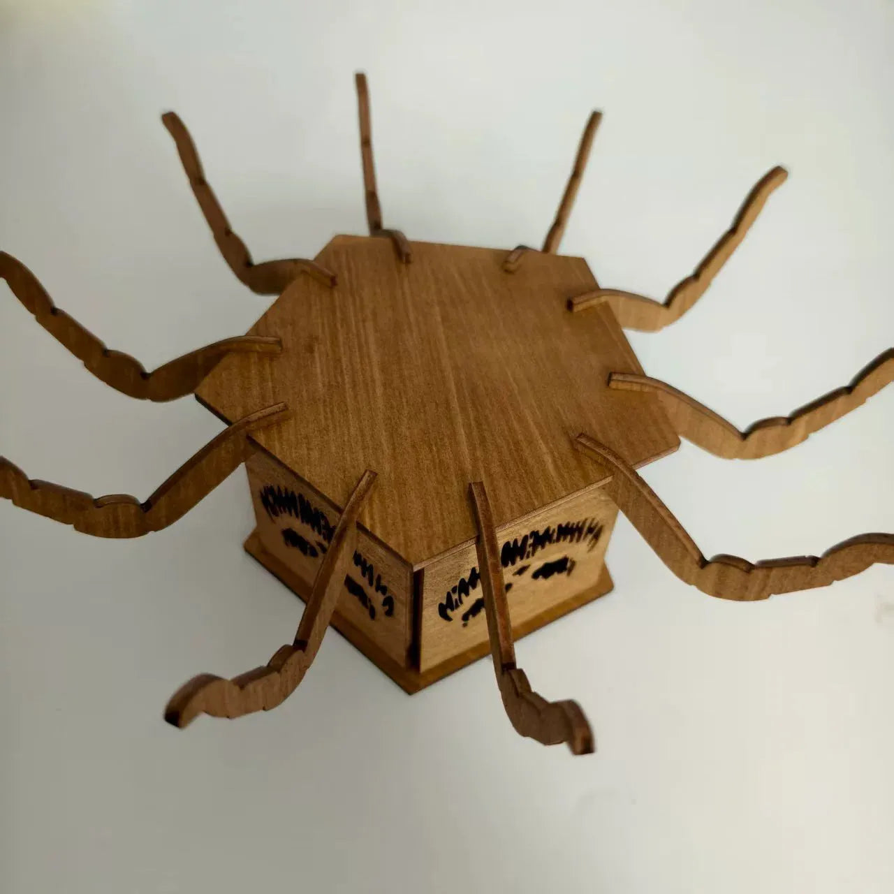 Wooden spider silhouette lantern candlestick Halloween decoration measuring 21cm by 8.5cm