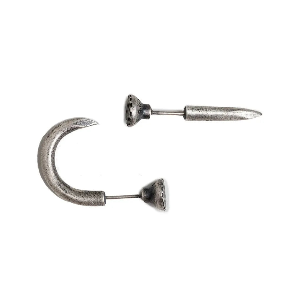 S925 sterling silver nail stud earrings punk style straight and curved nail designs ear hook