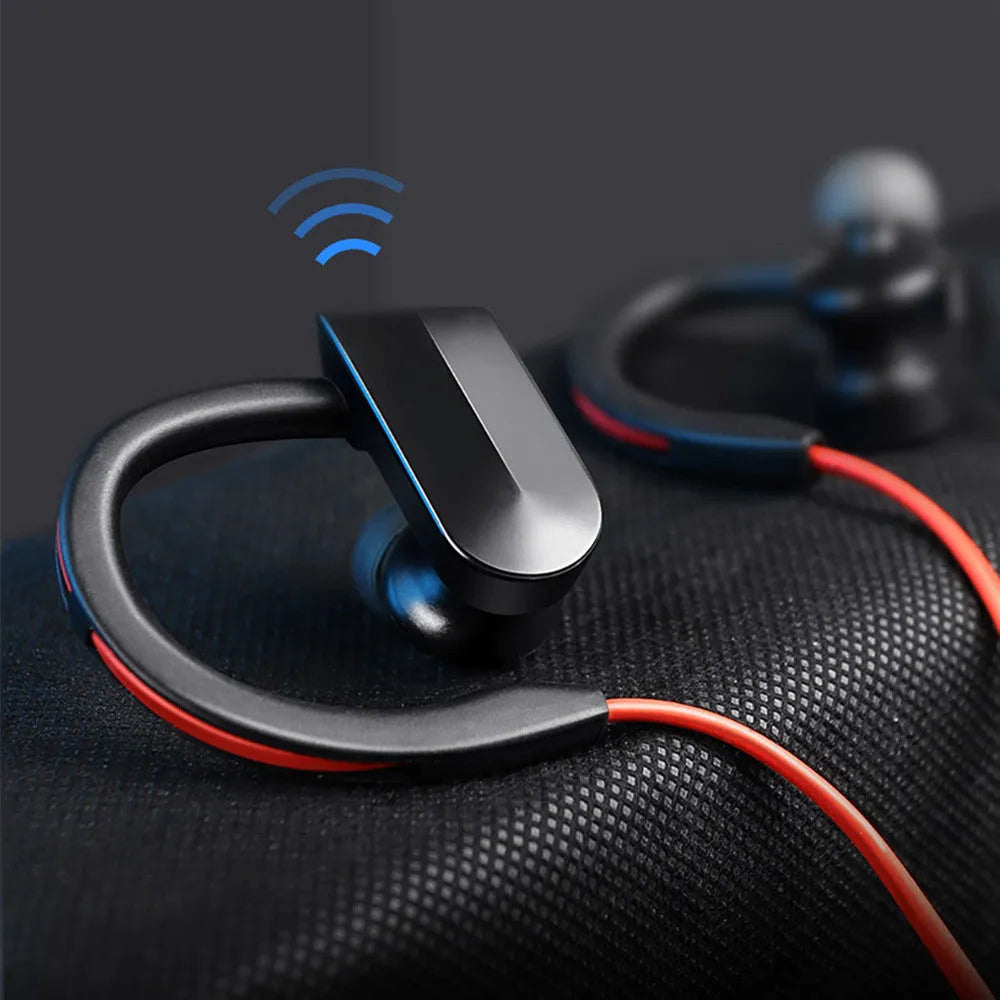 Black wireless neck mounted Bluetooth earphones with behind-the-neck design and magnetic earpieces