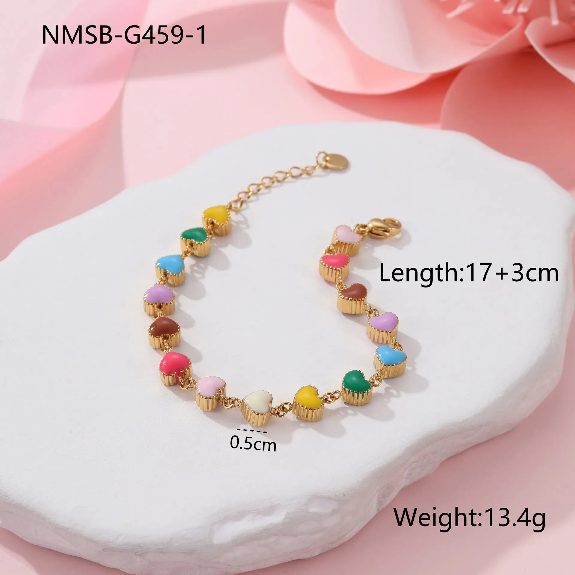 Gold or steel tone stainless steel love heart pendant bracelet for women.