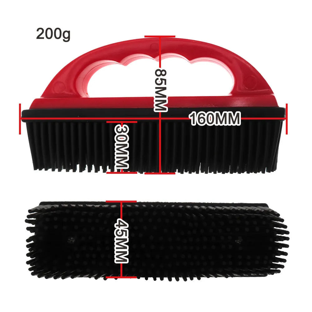 Red pet hair removal brush with massage function for grooming and carpet cleaning, measuring 160mm