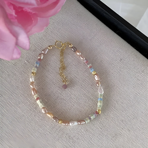 14K gilded purple silver mini bracelet with irregular natural pearl and U-shaped design for women