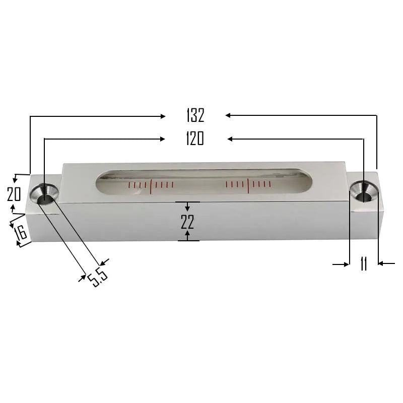 Compact metal and glass mini strip spirit level measuring 132mm for machine tool decoration