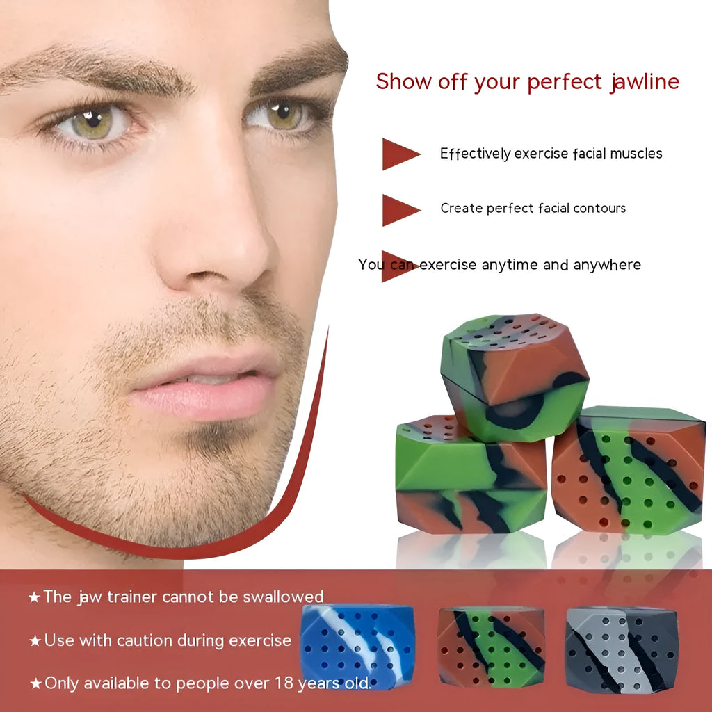 Transparent box containing two camouflage silicone facial muscle fitness balls for jaw exercise
