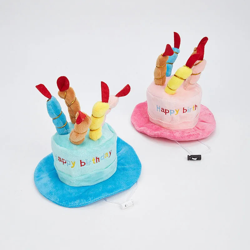 Blue soft fabric dog birthday hat for small dogs measuring 21cm