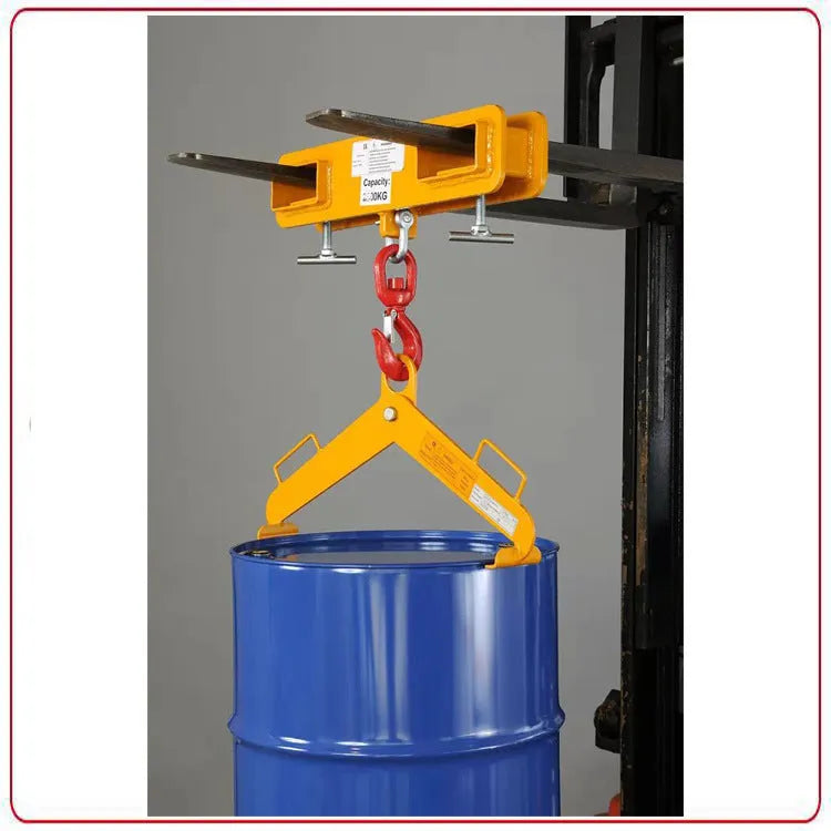 Iron forklift crane hook with rotatable drum and safety lock for converting forklifts to mobile cranes