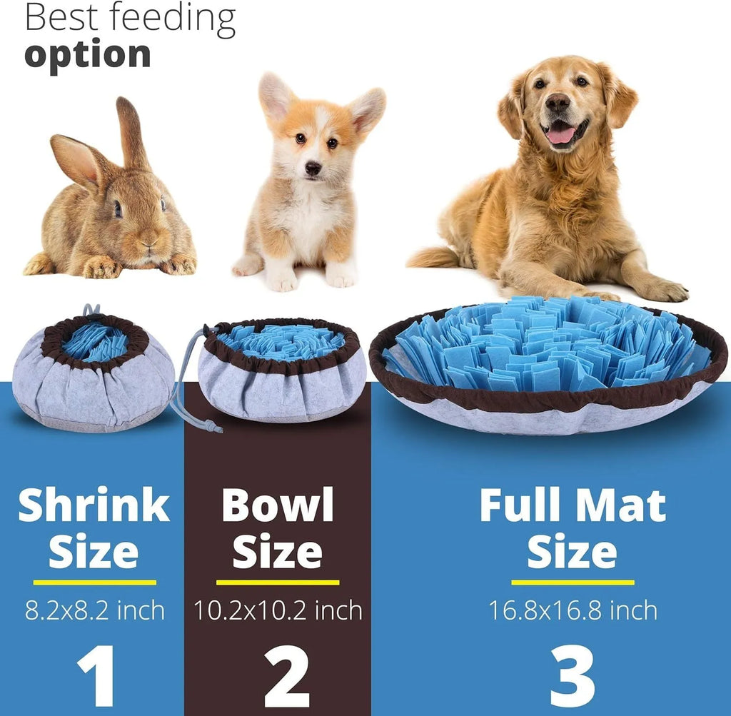 Large blue adjustable dog snuffle mat with fleece strips for slow feeding and enrichment