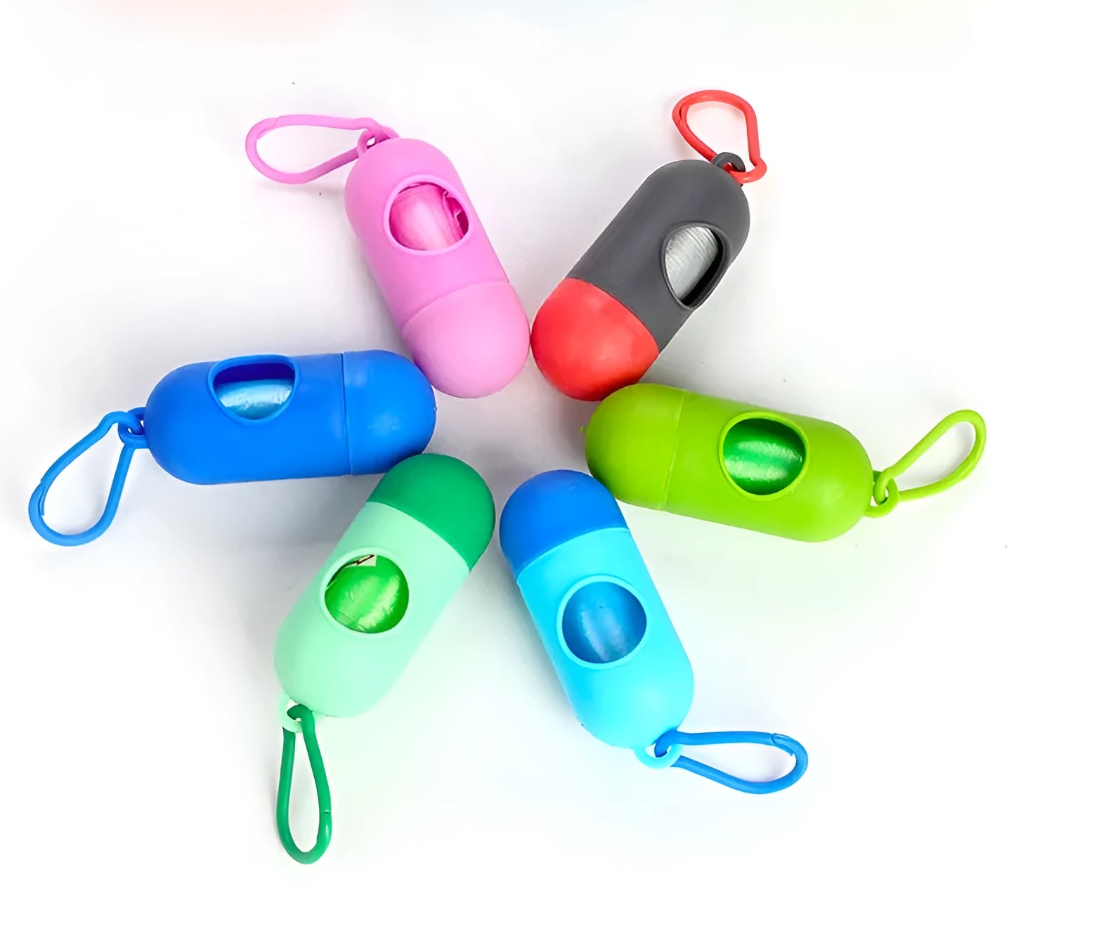 Roll of 22.5x30 cm pet waste cleanup bags in assorted colours for dog poop disposal.