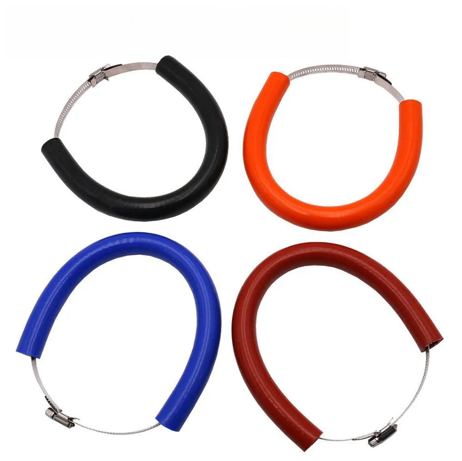 Universal motorcycle exhaust pipe gasket sealing ring in black, blue, and orange colour options.