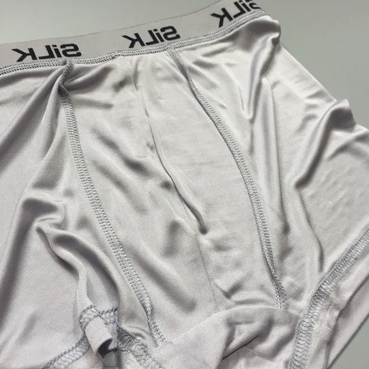 Men's loose silk shorts in navy blue, silver grey, or skin colour with mid waist design