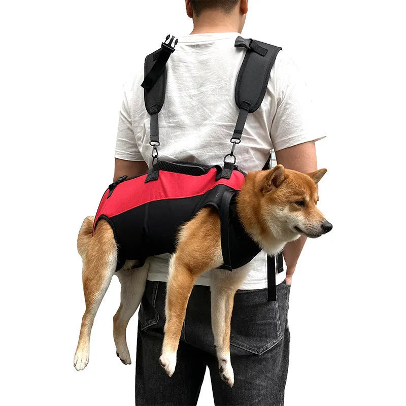 Multifunctional Oxford cloth pet backpack convertible to walking stretcher in black with khaki colour