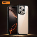 Black transparent magnetic protective case for iPhone 16 models with airbag technology.