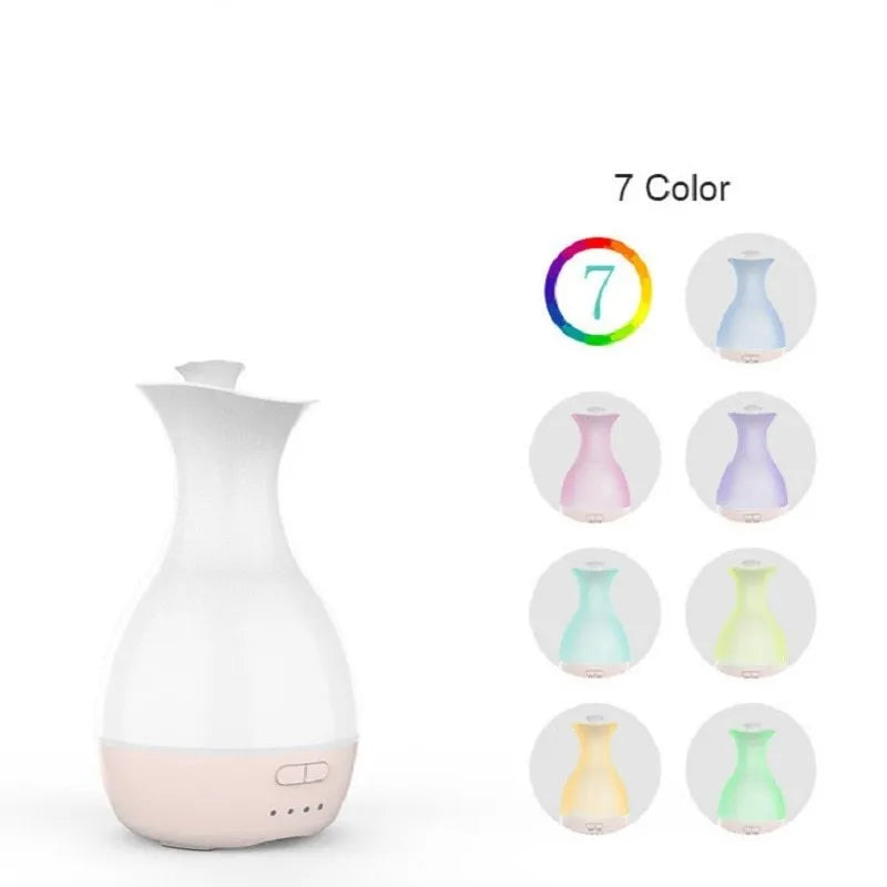 White or pink ultrasonic aromatherapy vase with colourful night light and 200ml water capacity