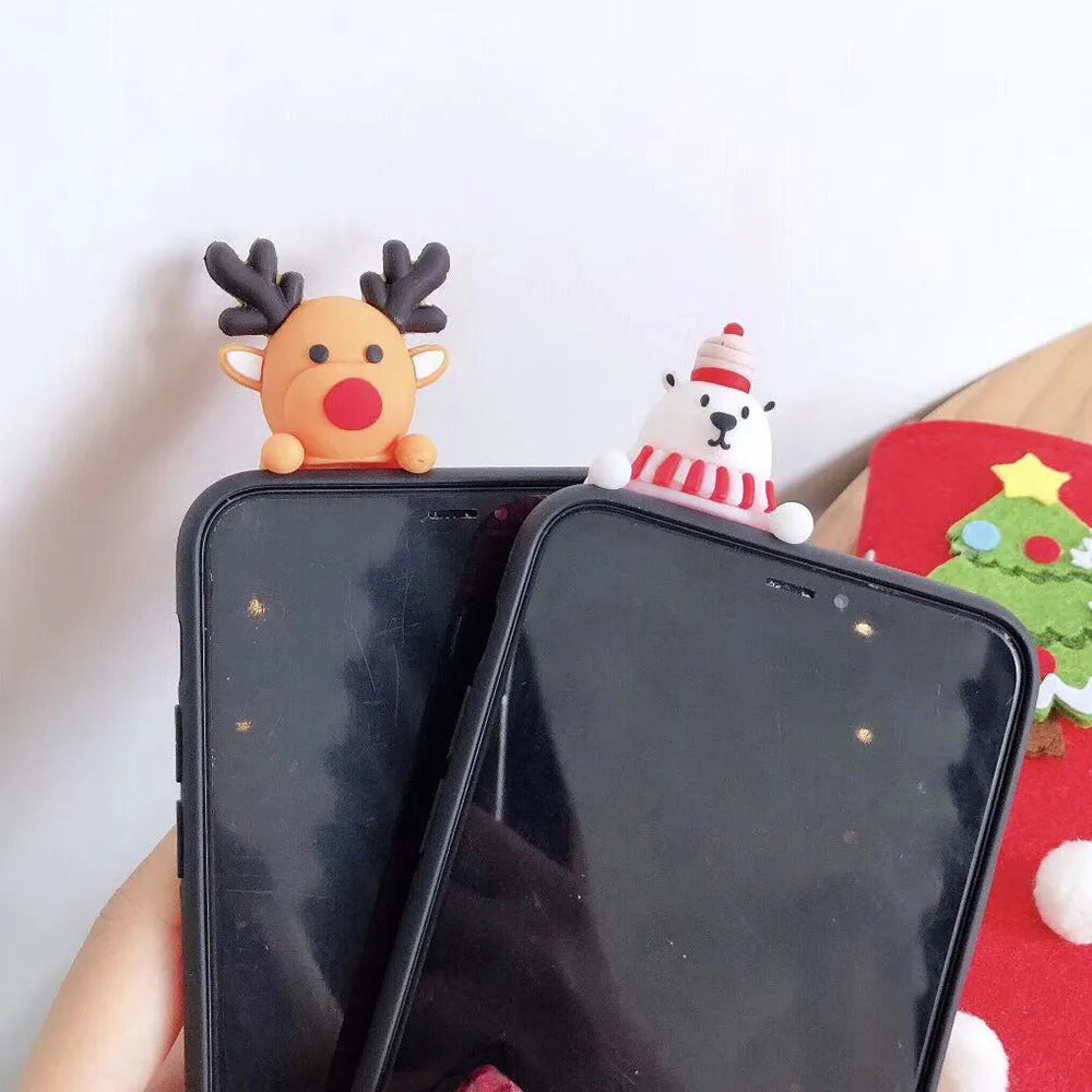 Christmas-themed silicone back cover case for iPhone on a festive background.